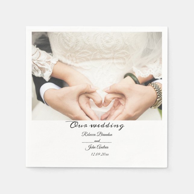 Simple Personalised Script Photo Wedding Party  Napkin (Front)
