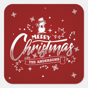 Simple Personalised Snowman Christmas Sticker Seal