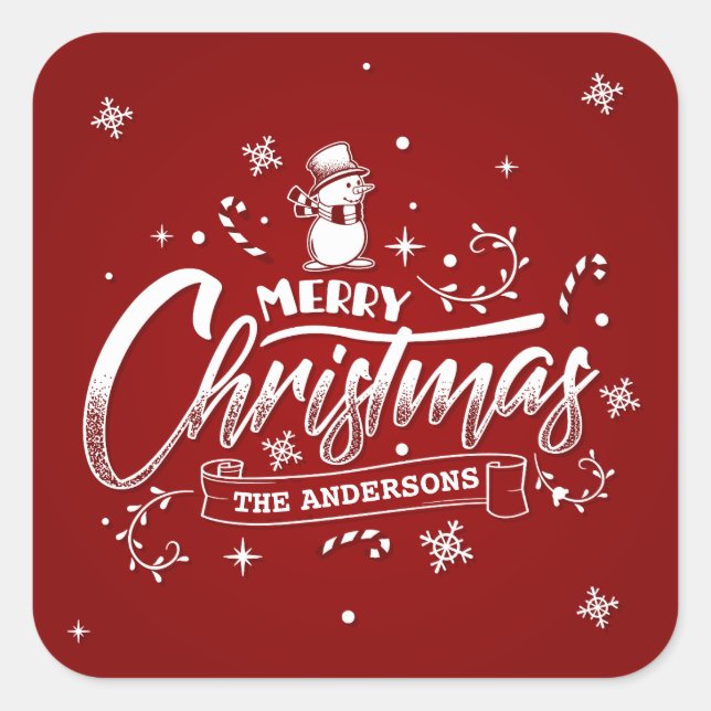 Simple Personalised Snowman Christmas Sticker Seal (Front)