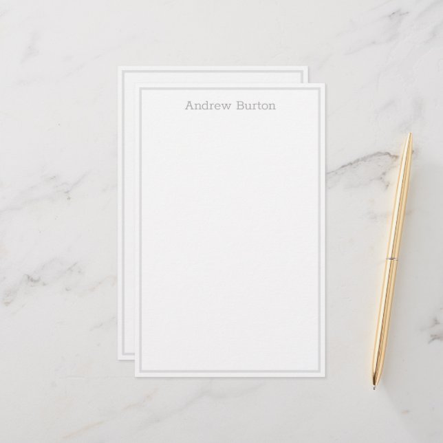 Simple Personalised Stationery Paper | Grey White (Front/Back In Situ)