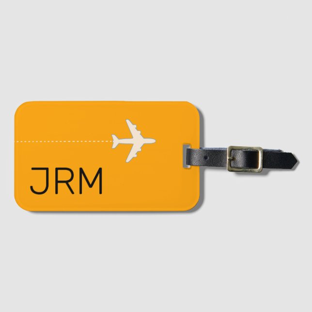 simple personalised vivid yellow travel aeroplane luggage tag (Front Horizontal)