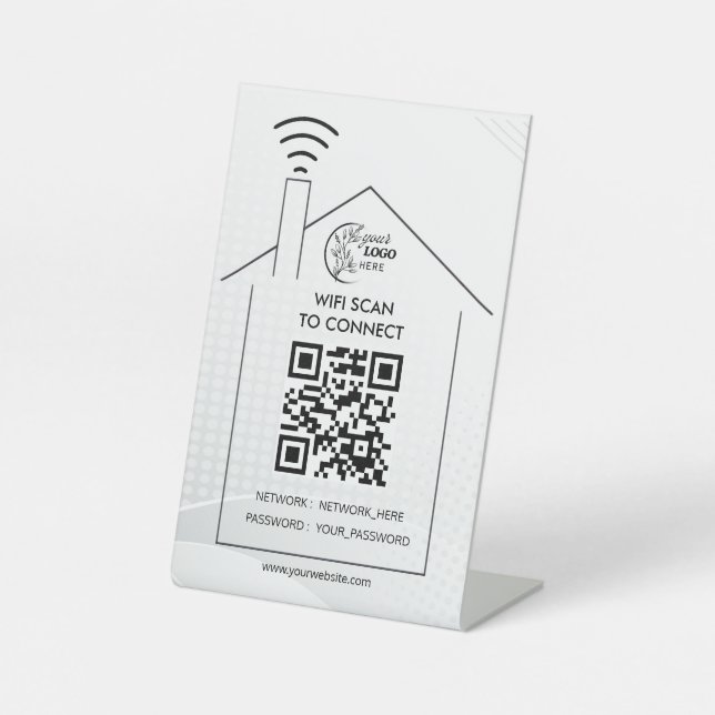 Simple Personalised Wifi Network qr code Password  Pedestal Sign (Front)