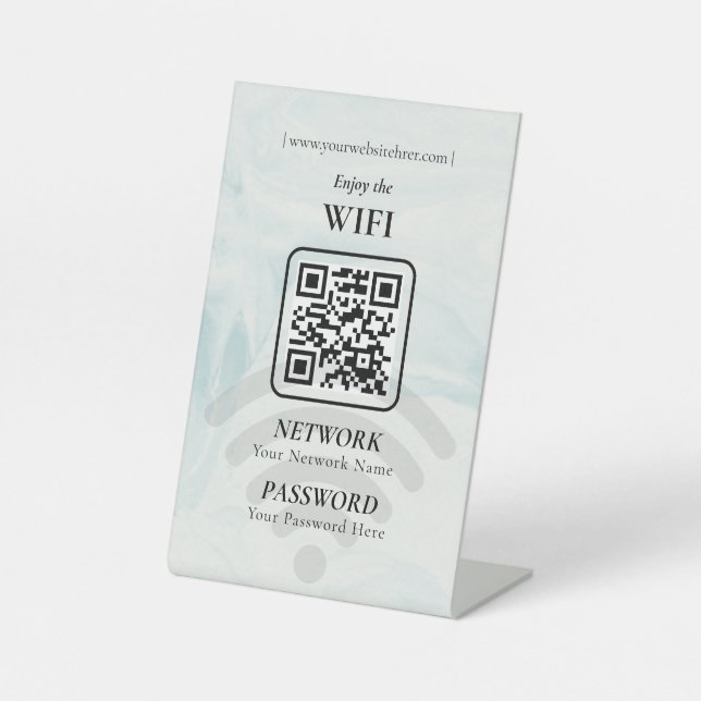 Simple Personalised Wifi Network qr code Password  Pedestal Sign (Front)