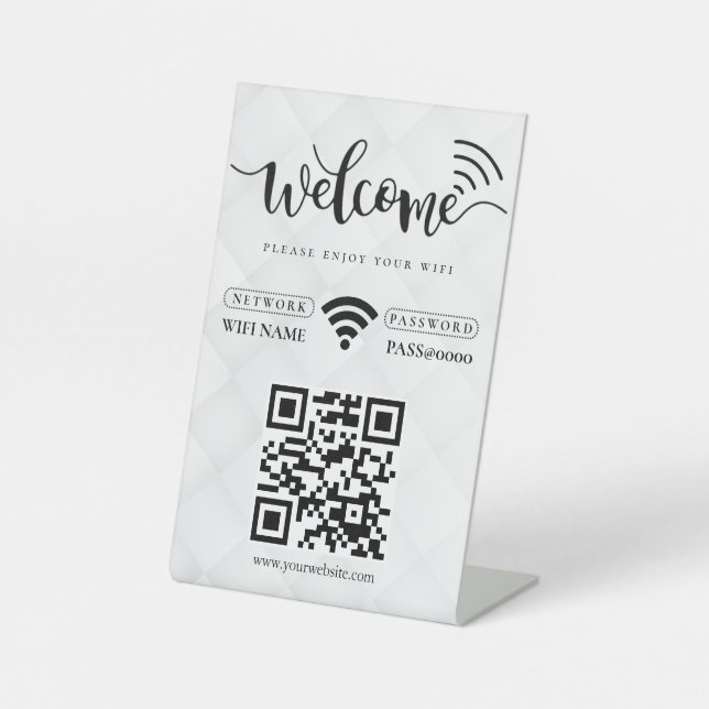 Simple Personalised Wifi Network QR code Password  Pedestal Sign (Front)