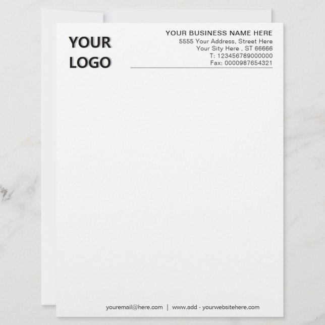 Simple Personalised Your Logo Business Name Office Custom Letterhead (Front)