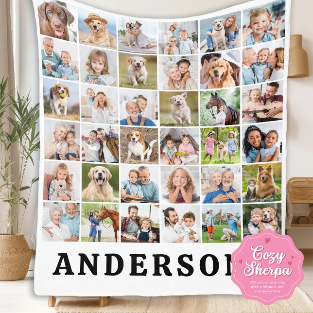 Simple Personalized 36 Photos Collage Cute Family  Sherpa Blanket (Creator Uploaded)