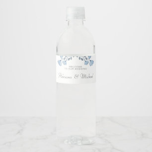 Simple Personalized Dusty Blue Welcome Wedding Water Bottle Label