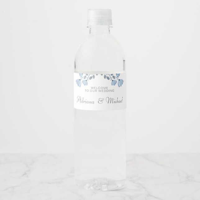 Simple Personalized Dusty Blue  Welcome Wedding  Water Bottle Label (Front)