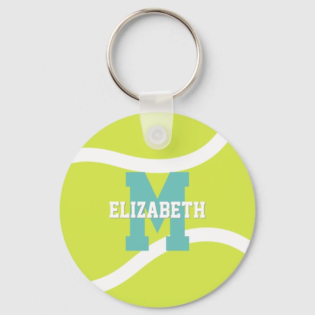 simple personalized girls boys tennis player key ring (Front)