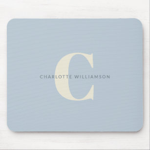 Simple Personalized Monogram and Name in Blue    Mouse Mat