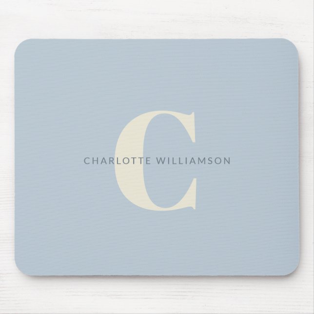 Simple Personalized Monogram and Name in Blue    Mouse Mat (Front)