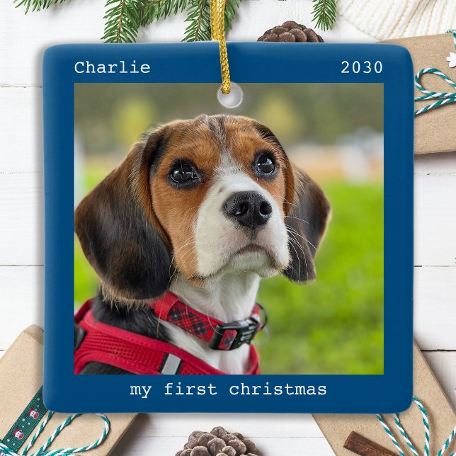 Simple Personalized Pet Puppy Dog Photo Christmas Ceramic Ornament (Creator Uploaded)