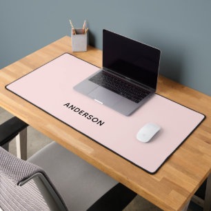 Simple Personalized Pink & Name Monogram Elegant Desk Mat