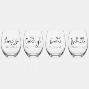 Simple Personalized Script Name Bridesmaid Gift Stemless Wine Glass