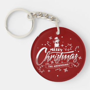 Simple Personalized Snowman Christmas Keychain