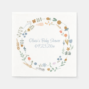 Simple Personalized Watercolor Floral Baby Shower Napkin