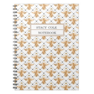 Simple Personalized White & Brown Honeycomb Bee Notebook