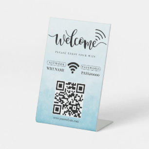 Simple Personalized Wifi Network QR code Password Pedestal Sign