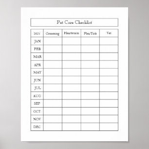 Simple Pet Care Chcklist Log Poster Paper (Matte)