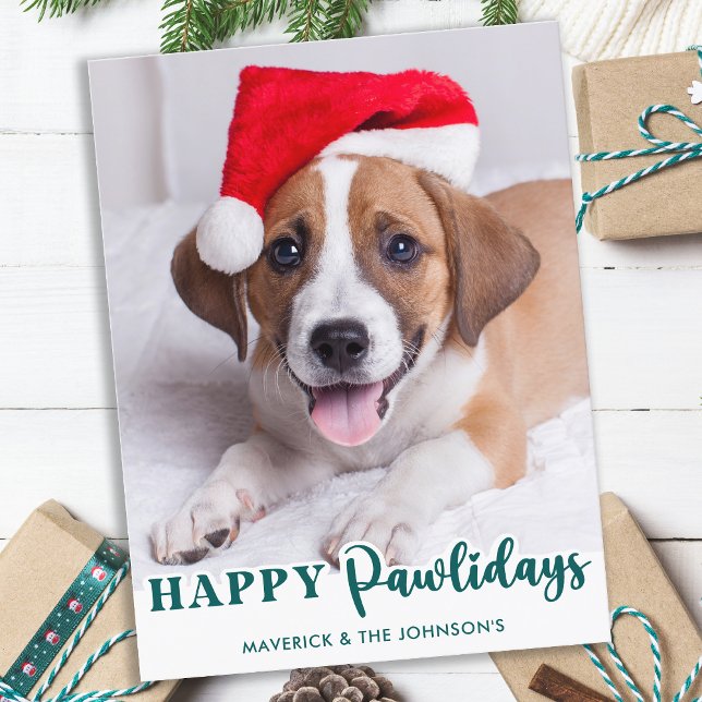 Simple Pet Dog Personalised Photo Happy Pawlidays Holiday Postcard (Creator Uploaded)