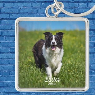 Simple Pet Photo Border Collie Personalise Key Ring