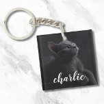 Simple Pet Photo Cat Name Key Ring<br><div class="desc">Pet keychain with photo and name</div>