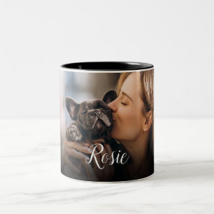 Simple Pet Photo Script Name Two-Tone Coffee Mug