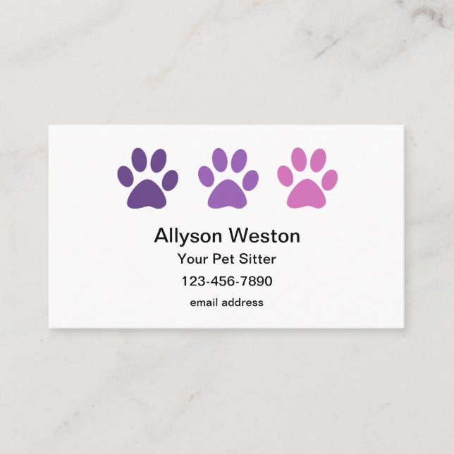 Simple Pet Sitter Pet Paws Theme Business Cards (Front)