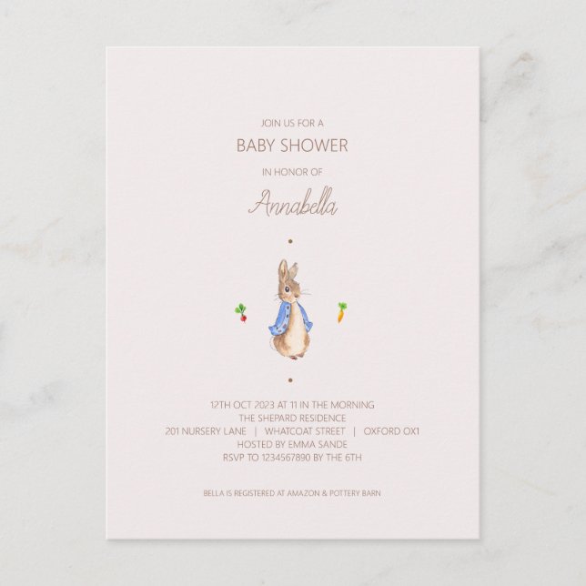 Simple Peter the Rabbit Budget Invitation Postcard (Front)