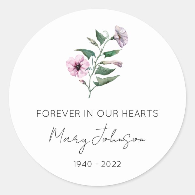 Simple Petunia Memorial  Classic Round Sticker (Front)