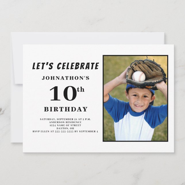 Simple Photo 10th Birthday  Invitation (Front)