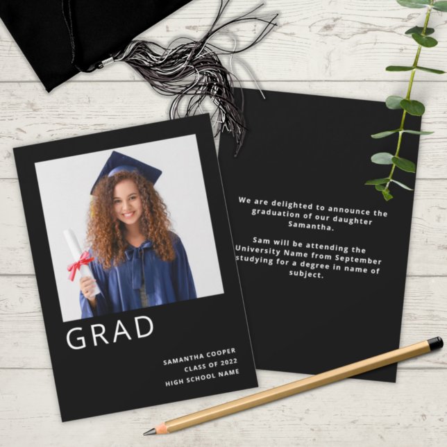 Simple Photo 2022 Graduation Black Announcement (Creator Uploaded)
