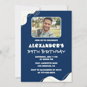 Simple Photo 34th birthday invitations Men  Navy