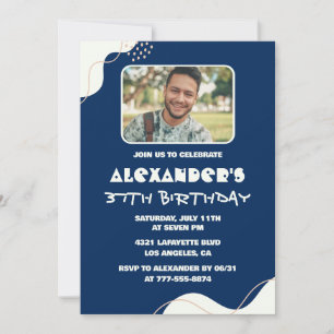 Simple Photo 37th birthday invitations Men  Navy