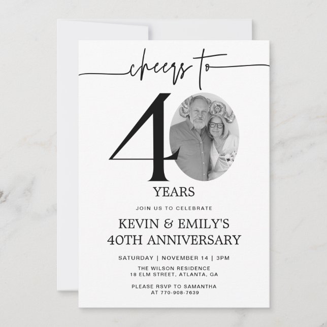 Simple Photo 40th Anniversary Invitation (Front)