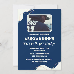 Simple Photo 56th birthday invitations Men  Navy