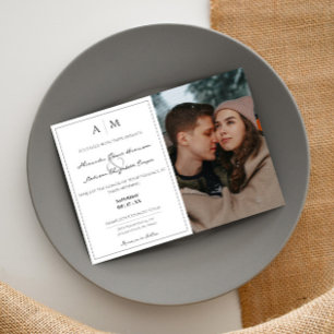 Simple Photo and Monogram White Wedding Invitation