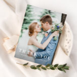 simple photo and text wedding thank you postcard<br><div class="desc">an elegant yet simple white text design with a bold look and a lovely photo,  the image and text can be personalised.</div>