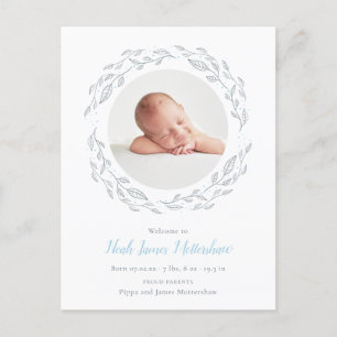 Simple Photo Baby Boy Floral Birth Announcement