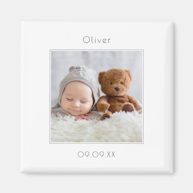 Simple Photo Baby Boy Keepsake Birth Announcement Magnet (Front)