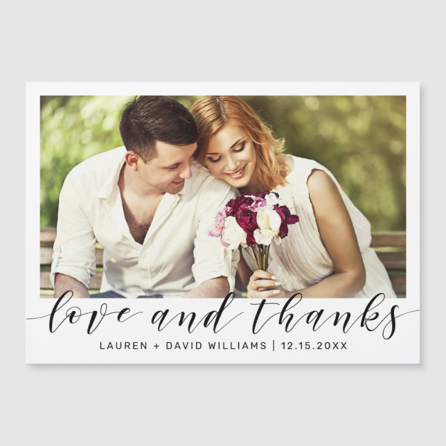 Simple Photo Black Script White Wedding Thank You (Front)