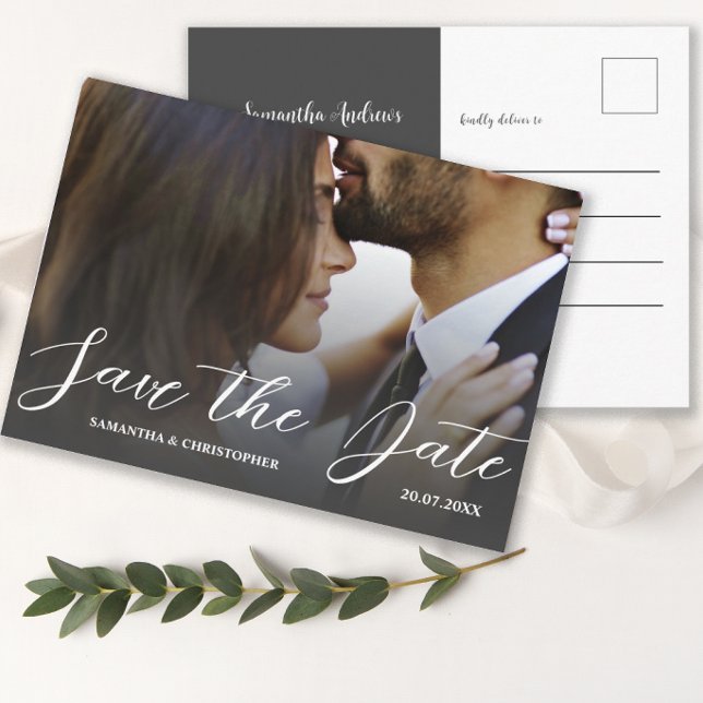 Simple Photo Black & White Save the Date Wedding  Postcard (Creator Uploaded)