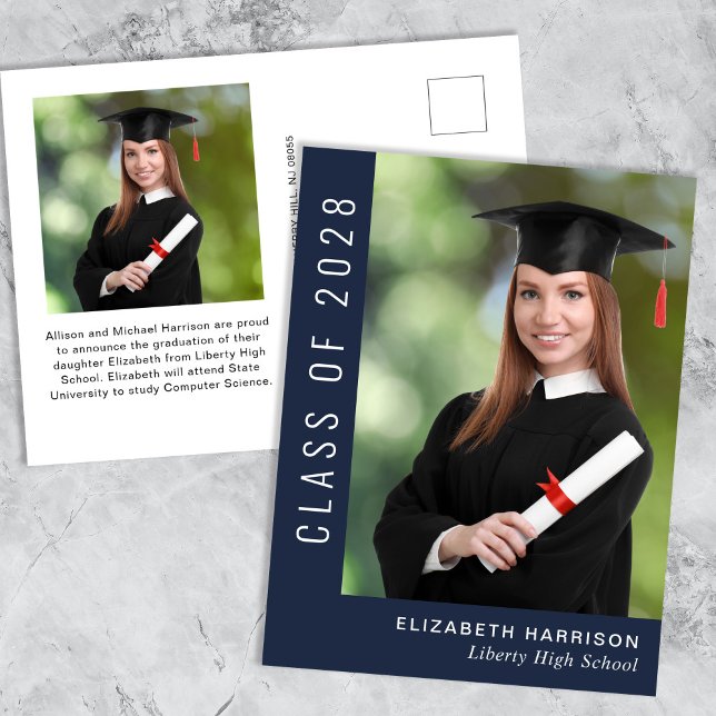 Simple Photo Blue Graduation Announcement Postcard (Creator Uploaded)