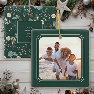 Simple Photo Boho Winter Greenery Christmas Ceramic Ornament