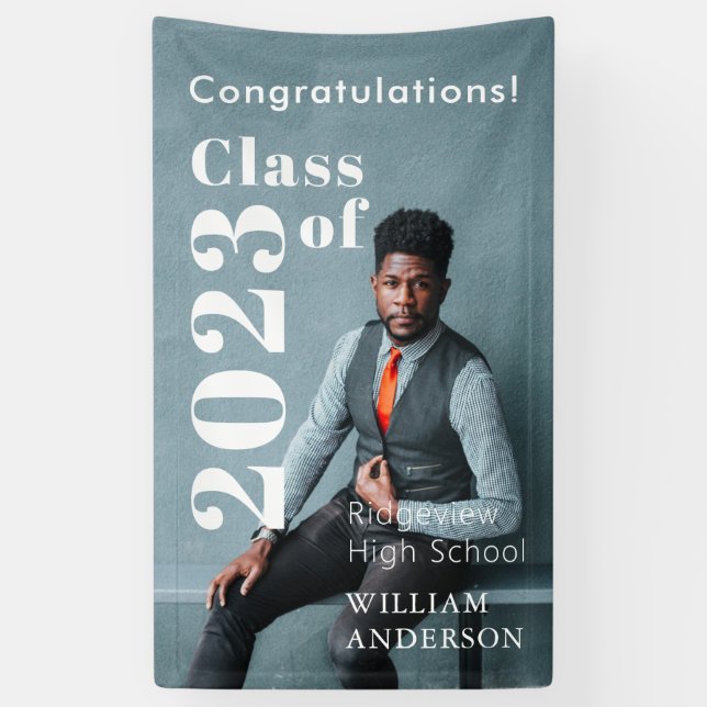 Simple Photo Bold Letterings Graduation Banner (Vertical)