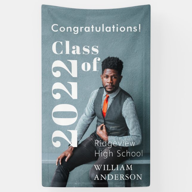 Simple Photo Bold Letterings Graduation Banner (Vertical)