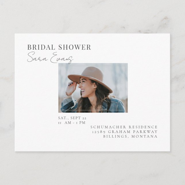 Simple Photo Bridal Shower White Invitation  Postcard (Front)