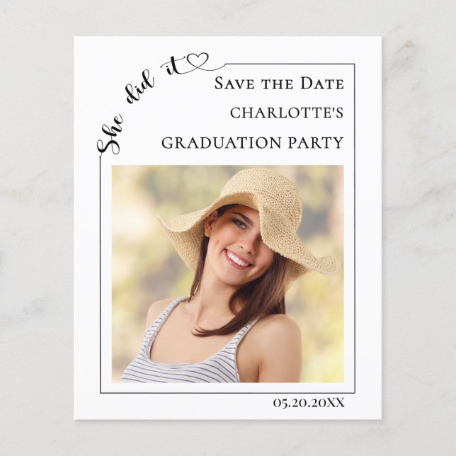Simple photo budget Graduation Save the Date Flyer (Front)