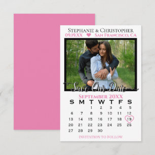 Simple Photo Calendar Pink Wedding Save Our Date Card