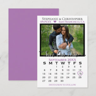 Simple Photo Calendar Purple Wedding Save Our Date Card